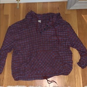 hooded flannel with tie at the bottom